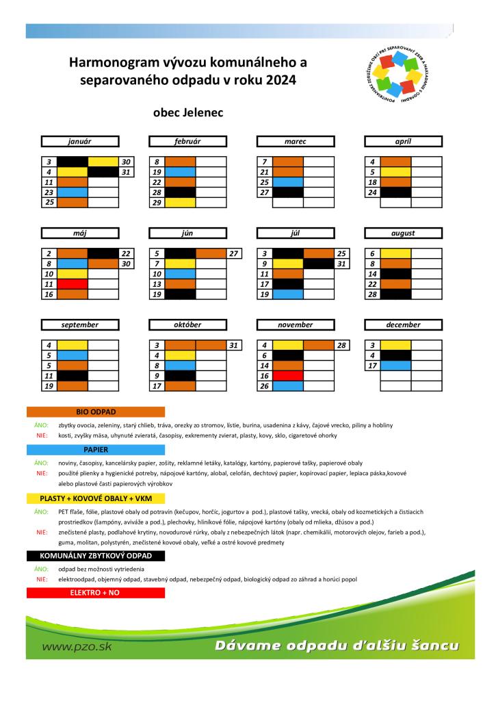 nový harmonogram vývozu odpadu