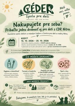 Materiálna zbierka CÉDER – „Spolu pre deti“ v COOP Jednota 16.–25. októbra 2026